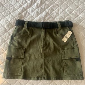 Green Cargo Skirt with Black Belt
